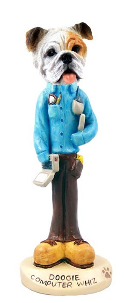 White Bulldog Computer Whiz Doogie Collectible Dog Figurine