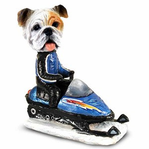 White Bulldog Snowmobile Doogie Collectible Dog Figurine