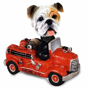 White Bulldog Fire Engine Doogie Collectible Dog Figurine