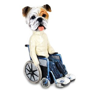 White Bulldog Wheelchair Doogie Collectible Dog Figurine