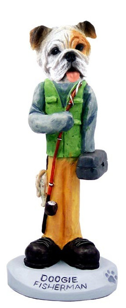 White Bulldog Fisherman Doogie Collectible Dog Figurine