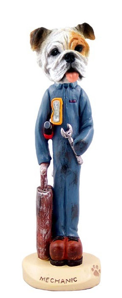 White Bulldog Mechanic Doogie Collectible Dog Figurine