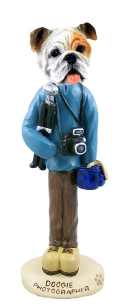 White Bulldog Photographer Doogie Collectible Dog Figurine