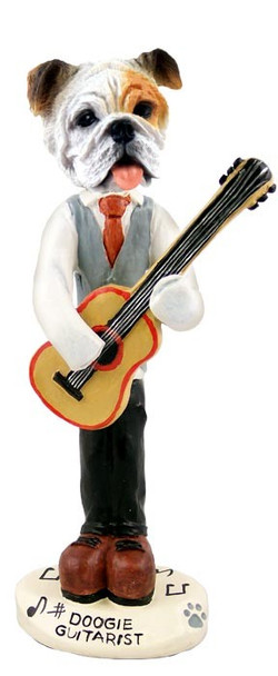 White Bulldog Guitarist Doogie Collectible Dog Figurine
