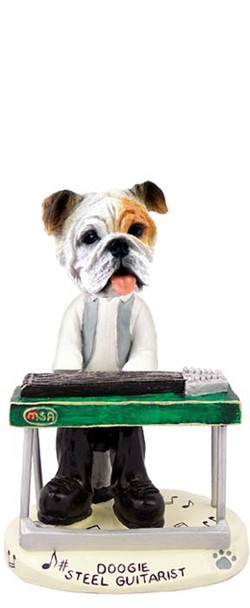 White Bulldog Steel Guitarist Doogie Collectible Dog Figurine