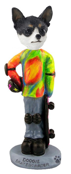Black & White Chihuahua Skateboarder Doogie Collectible Dog Figurine
