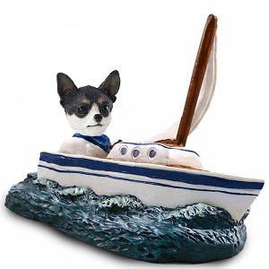 Black & White Chihuahua Sailboat Doogie Collectible Dog Figurine