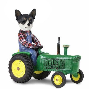 Black & White Chihuahua Tractor Doogie Collectible Dog Figurine