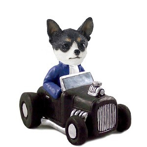 Black & White Chihuahua Hot Rod Doogie Collectible Dog Figurine