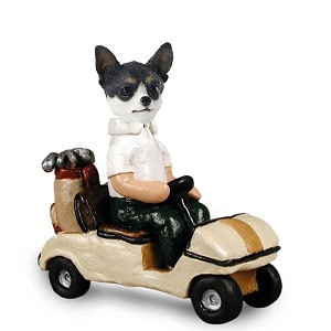 Black & White Chihuahua Golf Cart Doogie Collectible Dog Figurine