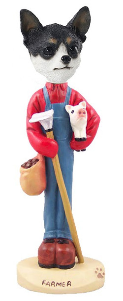 Black & White Chihuahua Farmer Doogie Collectible Dog Figurine