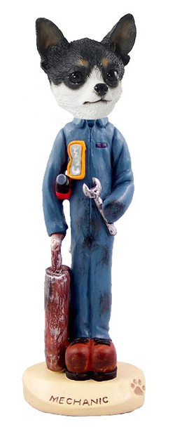 Black & White Chihuahua Mechanic Doogie Collectible Dog Figurine
