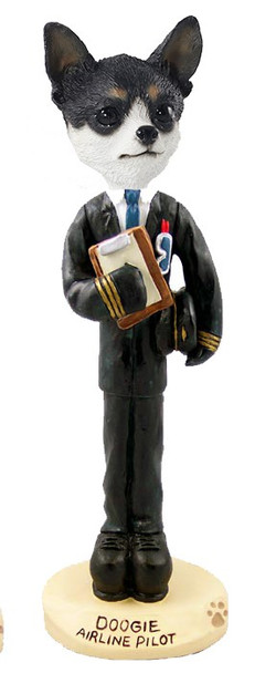 Black & White Chihuahua Airline Pilot Doogie Collectible Dog Figurine