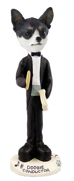 Black & White Chihuahua Conductor Doogie Collectible Dog Figurine