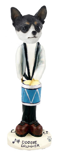 Black & White Chihuahua Drummer Doogie Collectible Dog Figurine