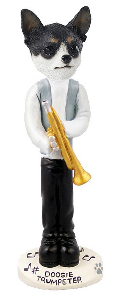 Black & White Chihuahua Trumpeter Doogie Collectible Dog Figurine