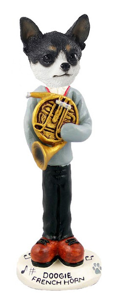 Black & White Chihuahua French Horn Doogie Collectible Dog Figurine