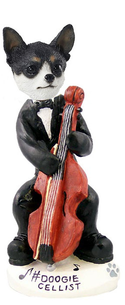 Black & White Chihuahua Cellist Doogie Collectible Dog Figurine