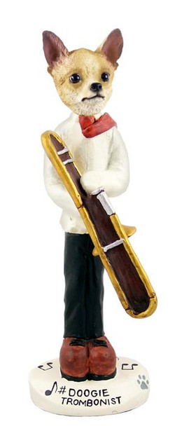 Tan & White Chihuahua Trombonist Doogie Collectible Dog Figurine