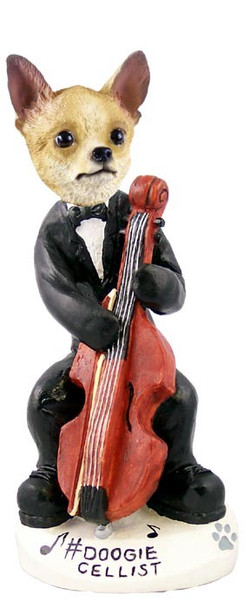 Tan & White Chihuahua Cellist Doogie Collectible Dog Figurine