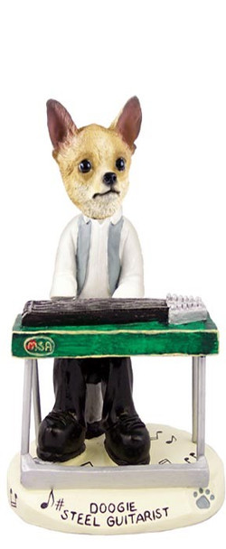 Tan & White Chihuahua Steel Guitarist Doogie Collectible Dog Figurine