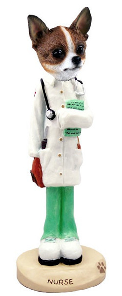 Brindle & White Chihuahua Nurse Doogie Collectible Dog Figurine