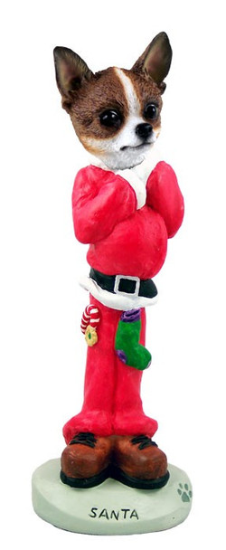 Brindle & White Chihuahua Santa Doogie Collectible Dog Figurine