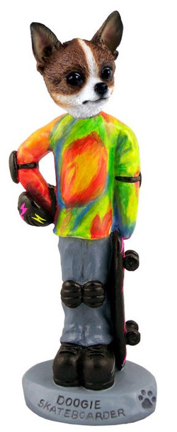 Brindle & White Chihuahua Skateboarder Doogie Collectible Dog Figurine