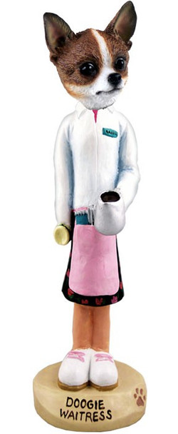 Brindle & White Chihuahua Waitress Doogie Collectible Dog Figurine