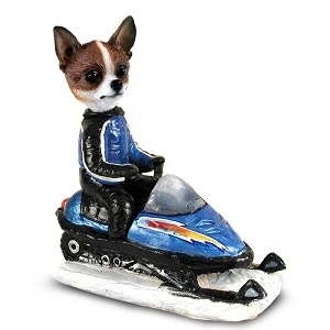 Brindle & White Chihuahua Snowmobile Doogie Collectible Dog Figurine