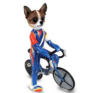 Brindle & White Chihuahua Bicycle Doogie Collectible Dog Figurine