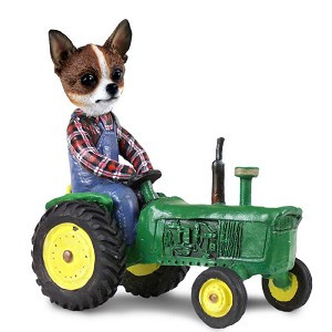 Brindle & White Chihuahua Tractor Doogie Collectible Dog Figurine