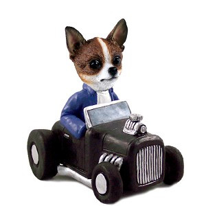Brindle & White Chihuahua Hot Rod Doogie Collectible Dog Figurine