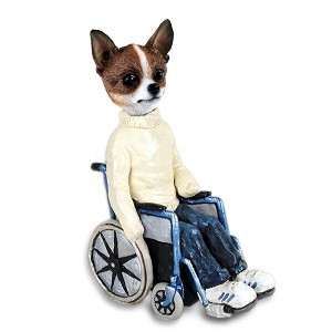 Brindle & White Chihuahua Wheelchair Doogie Collectible Dog Figurine