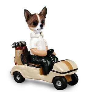 Brindle & White Chihuahua Golf Cart Doogie Collectible Dog Figurine