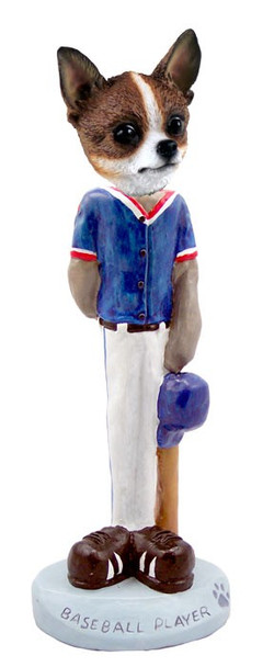 Brindle & White Chihuahua Baseball Doogie Collectible Dog Figurine