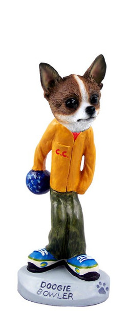 Brindle & White Chihuahua Bowler Doogie Collectible Dog Figurine