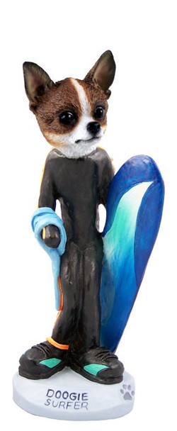 Brindle & White Chihuahua Surfer Doogie Collectible Dog Figurine