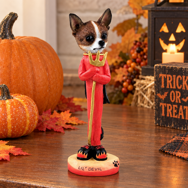 Brindle & White Chihuahua Lil Devil Doogie Collectible Dog Figurine