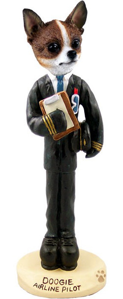 Brindle & White Chihuahua Airline Pilot Doogie Collectible Dog Figurine