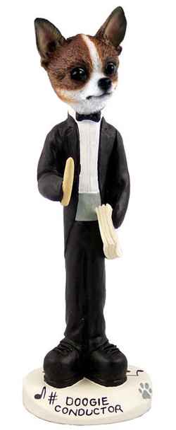 Brindle & White Chihuahua Conductor Doogie Collectible Dog Figurine