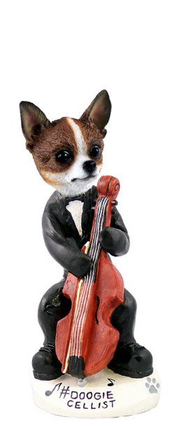 Brindle & White Chihuahua Cellist Doogie Collectible Dog Figurine