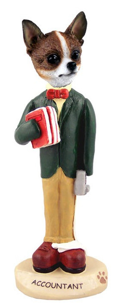 Brindle & White Chihuahua Accountant Doogie Collectible Dog Figurine