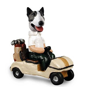 Brindle Bull Terrier Golf Cart Doogie Collectible Dog Figurine