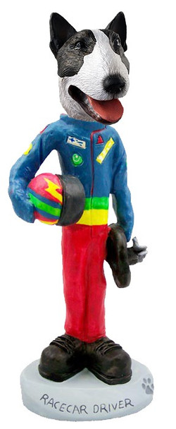 Brindle Bull Terrier Racecar Driver Doogie Collectible Dog Figurine