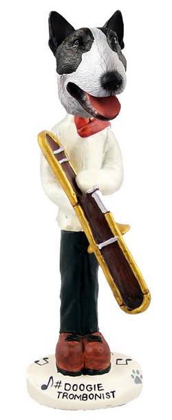 Brindle Bull Terrier Trombonist Doogie Collectible Dog Figurine