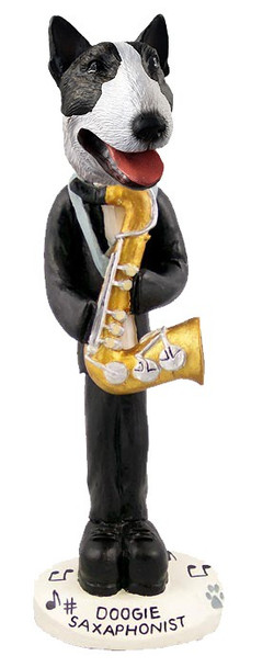 Brindle Bull Terrier Saxophonist Doogie Collectible Dog Figurine