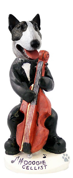Brindle Bull Terrier Cellist Doogie Collectible Dog Figurine