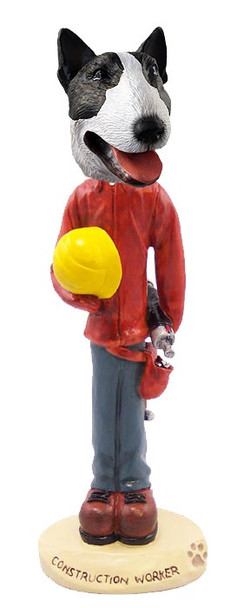 Brindle Bull Terrier Construction Worker Doogie Collectible Dog Figurine