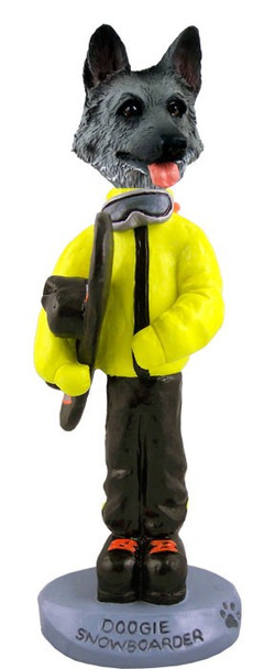 Black & Silver German Shepherd Snowboarder Doogie Collectible Dog Figurine